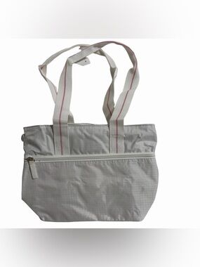 NEW! Light Gray Canvas Tote Bag Striped Strap Bag
